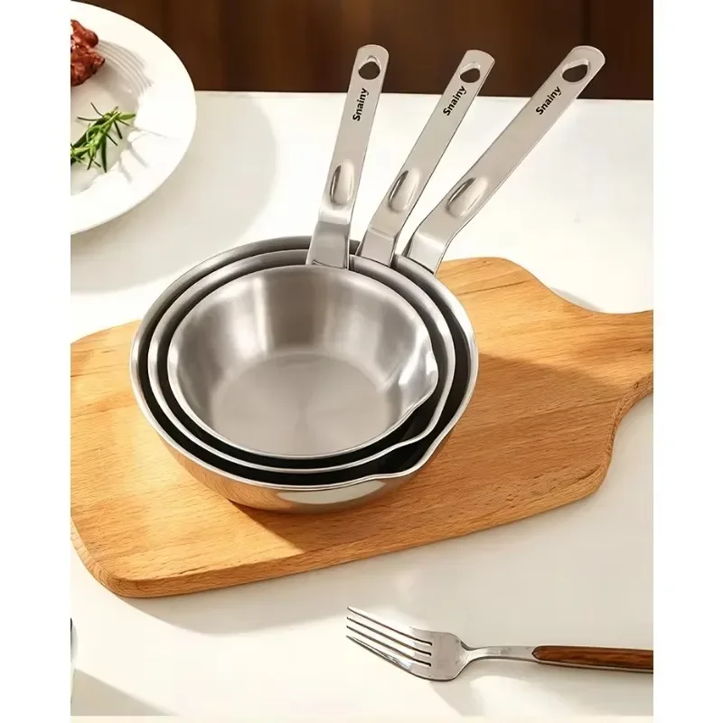 Stainless Steel Pan Household Induction Cooker Mini Omelette Uncoated Frying Pan Small Oil PanX31