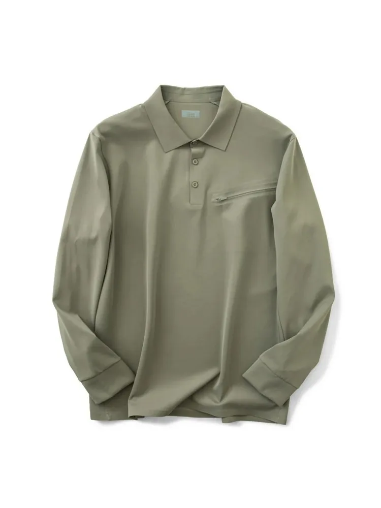 

Light Busin Sport Long Sve irt American Sle Elastic Ice Silk Collar Commuter Casual Men Summer Faion Urban