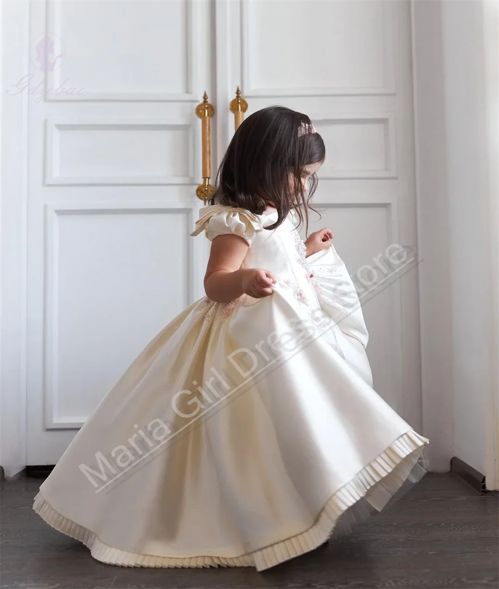 

Customized Flower Girl Dress Cape Sleeve Communion Dress Floral Embroidery With Detachable Skirt Party Formal Gown