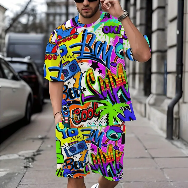 

2025 Summer New Men's Suit 3D Printed Comfortable Breathable Soft Casual And Fashionable Polyester Men Wear Set