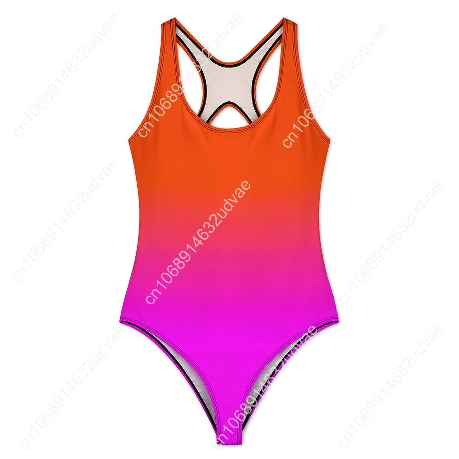 Neon Ombre Swimsuit Sexy Orange and Pink One-Piece Swimwear Push Up Bodysuit Sweet Surfing Bathing Suits