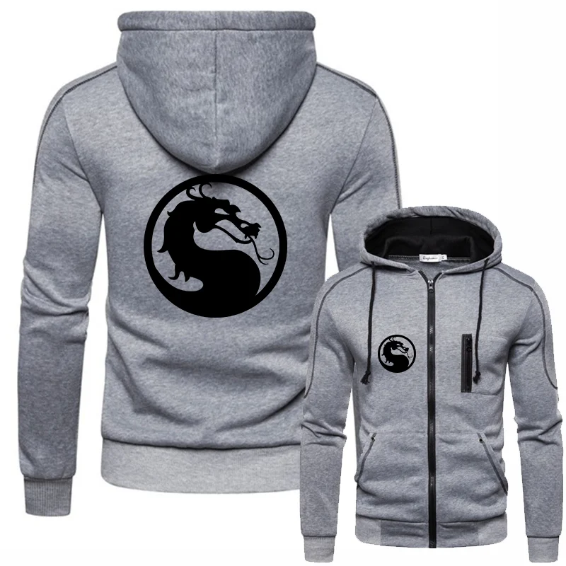 Jackets for Men Male Coat Men\'s Clothing Hoodies Autumn Winter Coat Dragon Print Casual Fashion Top Long Sleeved Zippered Hoodie