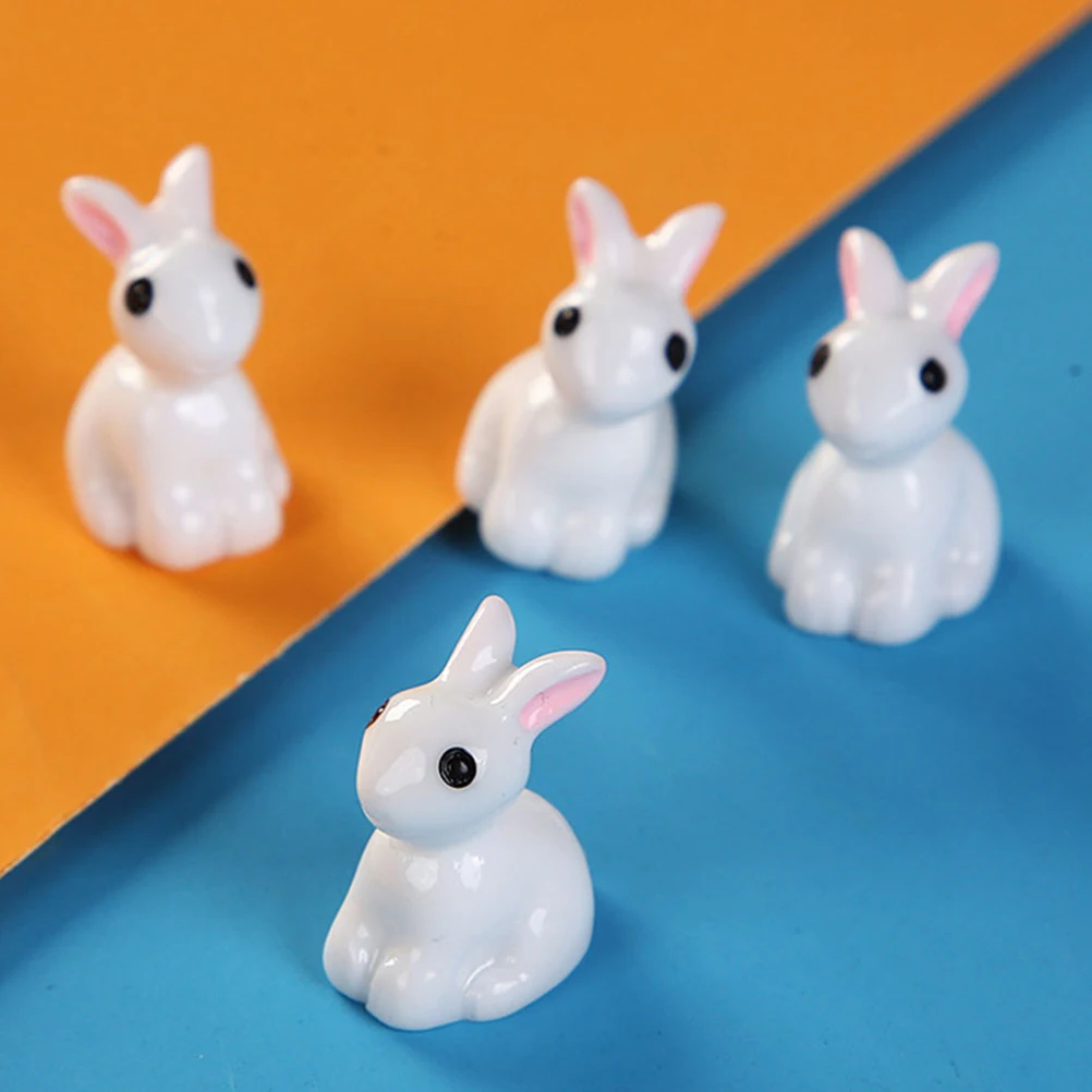 

15 Pcs Simulated White Rabbit Ornaments Resin Mini Figurines for House Garden Decoration Tiny Statues Animal Adornment
