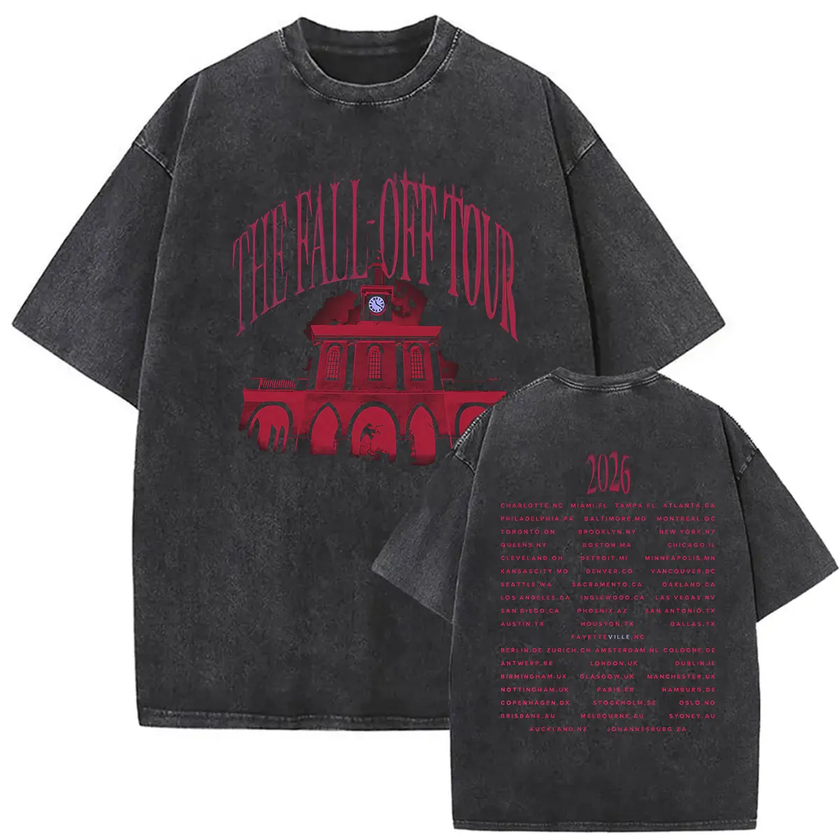 Vintage Washed J.Cole The Fall Off Tour 2026 T-Shirts für Herren und Damen – Modische Gothic Hip-Hop Loose Fit Kurzarm-T-Shirts – Detail 2