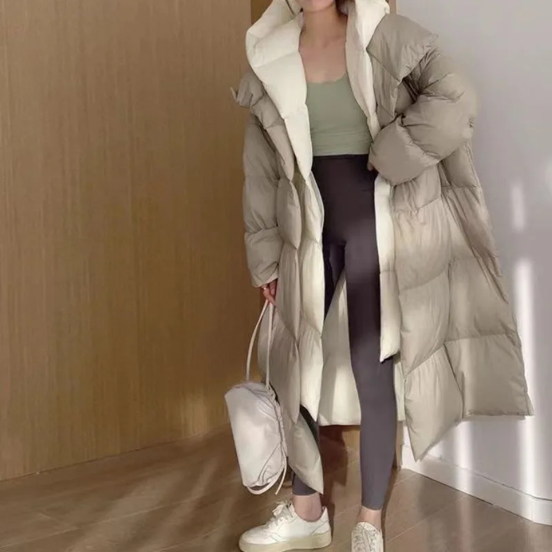 Women's Winter Down Jacket White Duck Down Hooded Mid-length Warm Thickened Retro Simple Comfortable Leisure New Niche Versatile