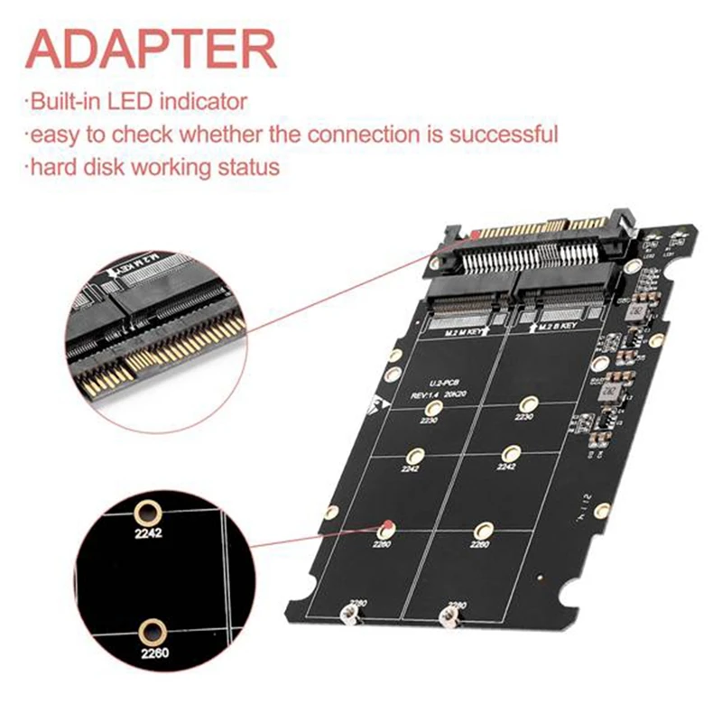 SFF-8639 NVME U.2 do NGFF M.2 M Key & B Key SSD Adapter PCIE3.0 X16 GEN3 Portable Black For 2280 2260 2242 2230 SSD