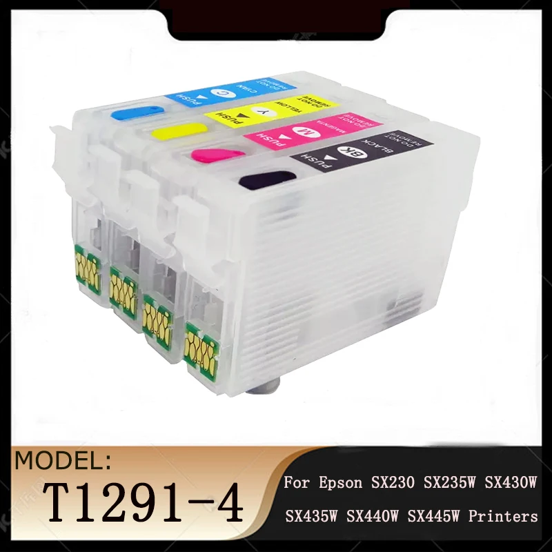 Vilaxh With chip T1291 T1292 T1293 T1294 Refillable Ink Cartridge For Epson SX230 SX235W SX430W SX435W SX440W SX445W Printers