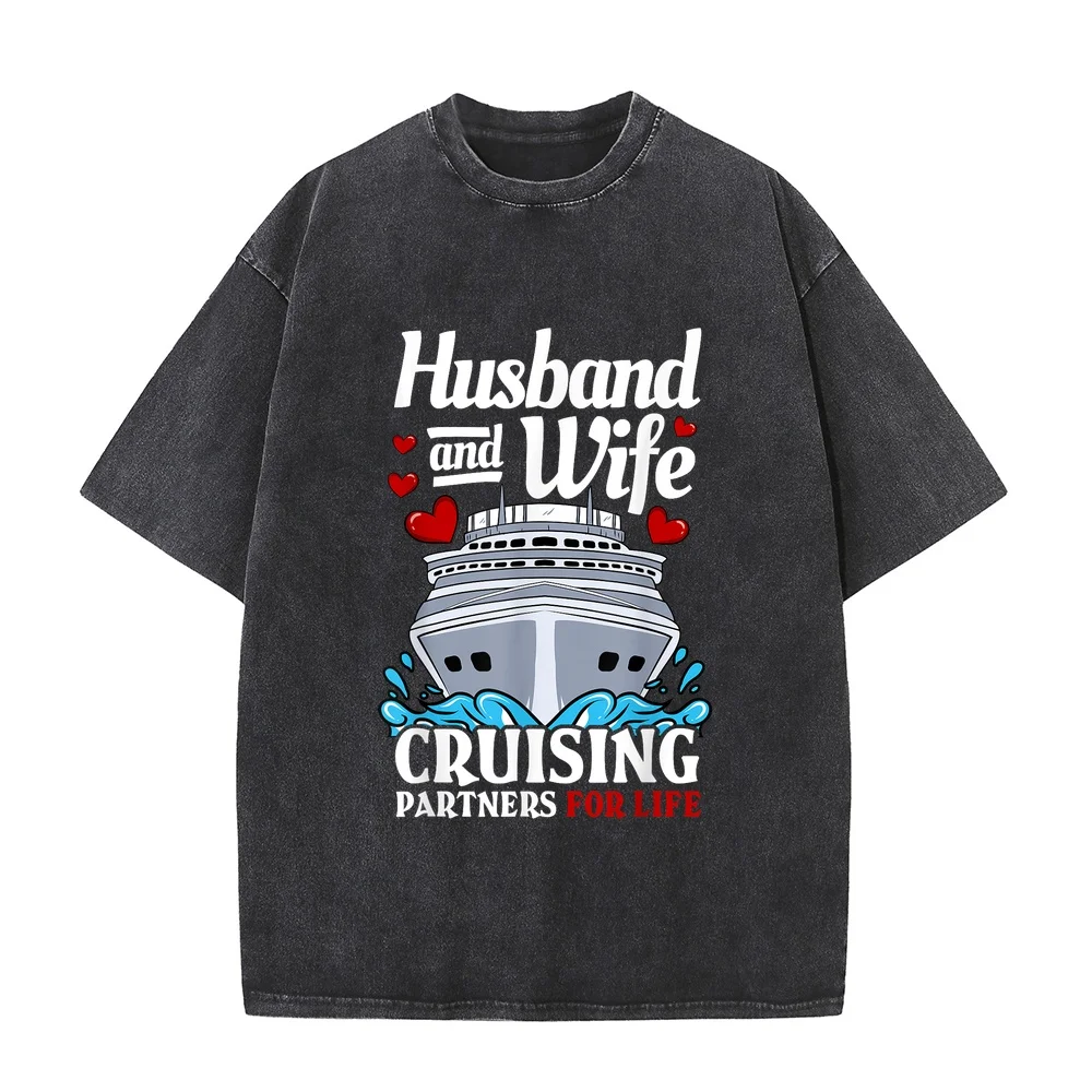 Cruising Cruise Vacation Husband Wife Couple T-Shirt China Online Store Brazil Oversized T Shirts Comfy Printed Shirt Cat Lover