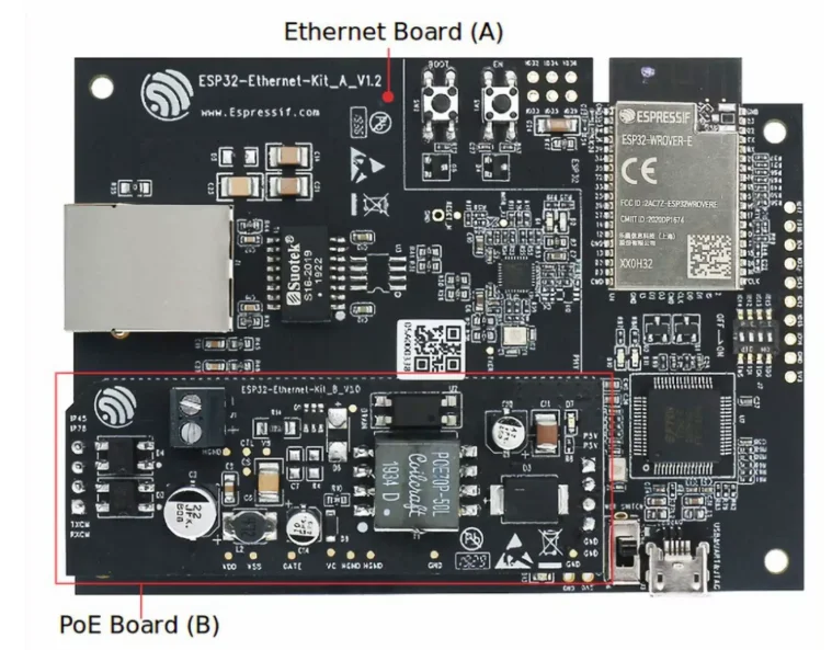 Espressif ESP32-Ethernet-Kit PoE Dev Board ESP32-WROVER Wi-Fi 4 Bluetooth Dual Mode for Lab Teaching IoT Prototyping