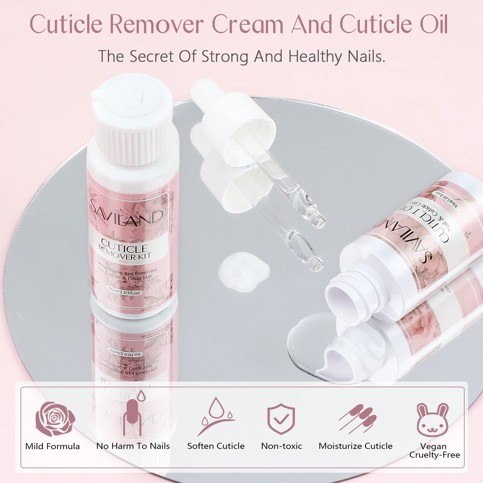 SAVILAND Removedor de cutículas Kit de aceite líquido y cutícula Recortador de cutículas para suavizante de cutículas y kit de manicura hidratante