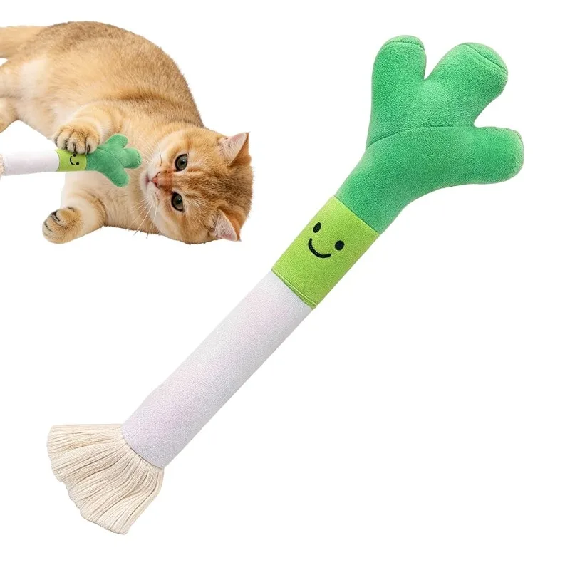 

Funny Leek Plush Toy Vegetable Shape Squeaky Design Entertain Kitten Relieve Boredom Stimulate Play Instinct Soft Safe Indoor
