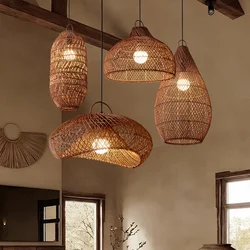 Vintage rattan pendant lights Hand-Woven Bamboo rustic lamp Kitchen dining room Bedroom wabi sabi restaurant bar Hanging light