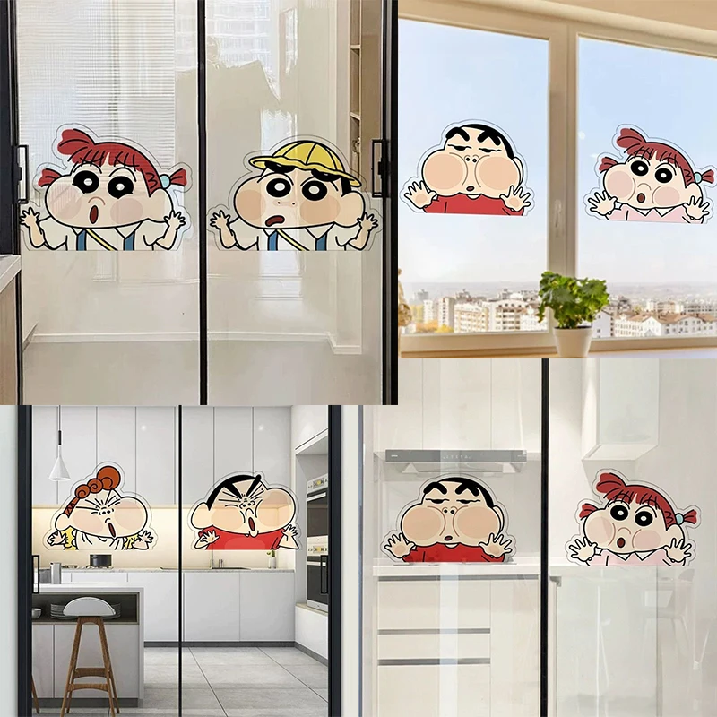 

Crayon Shinchan Facial Expressions Wall Stickers Anime Dormitory Decoration Accessories Stickers Door Window Creative Stickers