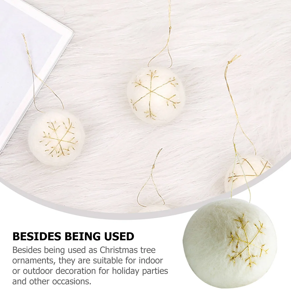 

3 Pcs Christmas Pom Balls Wool Felt Pendant Ornament Decorate Flocked White Decorations