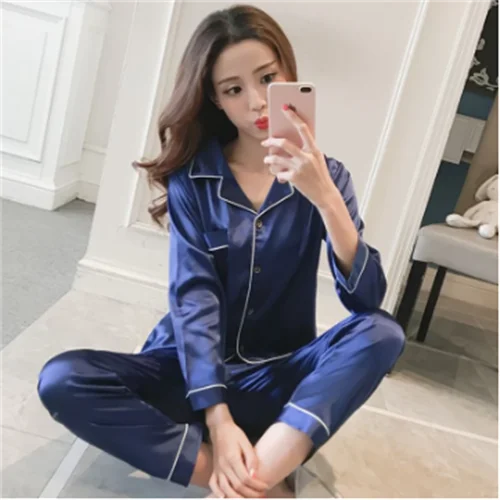 여성용 실크 새틴 잠옷 잠옷 세트, 잠옷 잠옷 수트, 여성 수면 투피스 세트, 여성 라운지웨어, 플러스 사이즈 