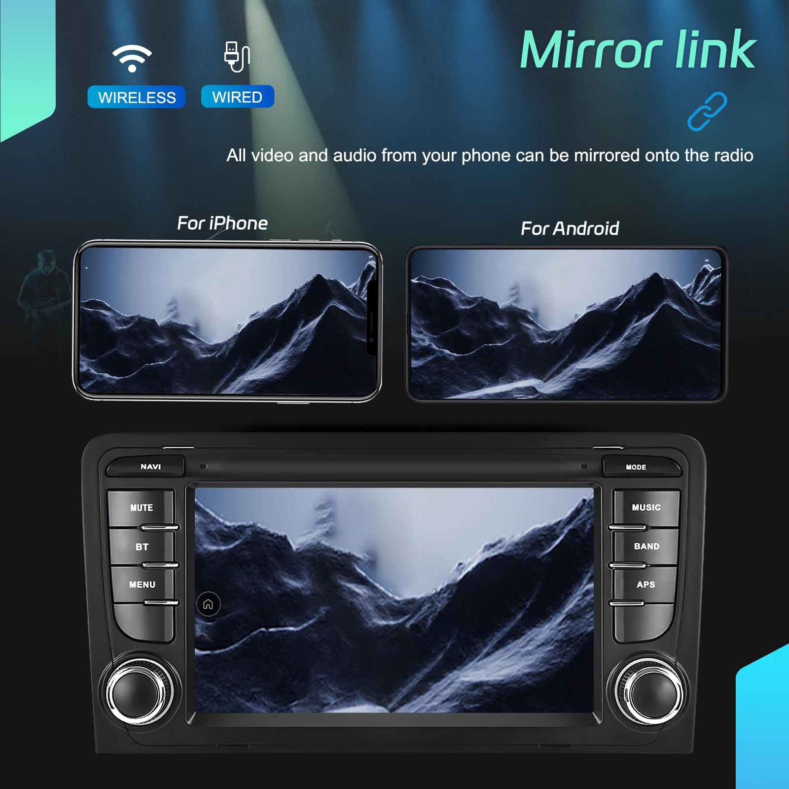 Podofo 7 Zoll 2 Din Autoradio Multimedia-Player für Audi A3 8P/A3 8P1 3-Türer Schrägheck/S3 8P/RS3 Sportback 6+128G HD Kapazitiver Touchscreen Kabelloses Carplay Android Auto Mirror Link Auto-Audiosystem WIFI GPS BT FM/RDS Autoradio Stereo – Detail 10
