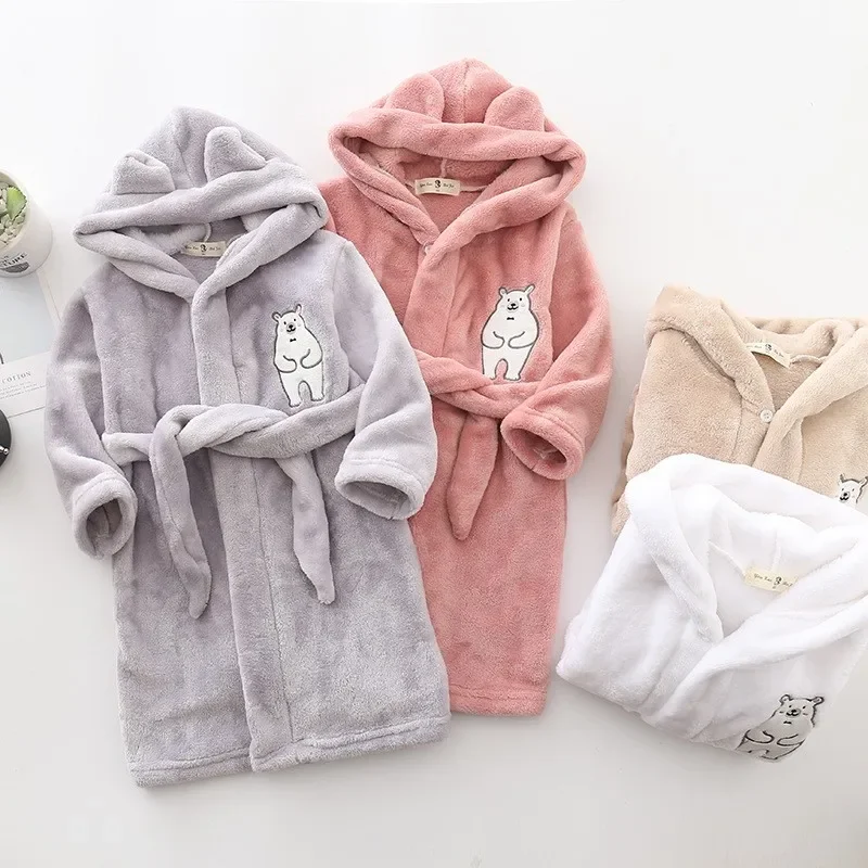 

Kids Cartoon Cat Bear Soft Comfortable Boys Girl Baby Bathrobe Sleepwear Winter Flannel Hooded Pajamas Robes Homewear Clothing