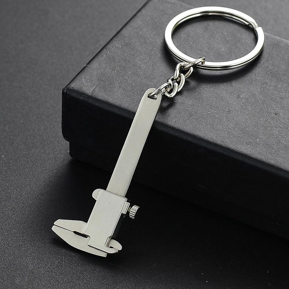 Portable Mini Vernier Caliper Keychain Movable Metal Measuring Ruler Car Key Rings Backpack Charms Fun Gadgets Jewelry Gifts