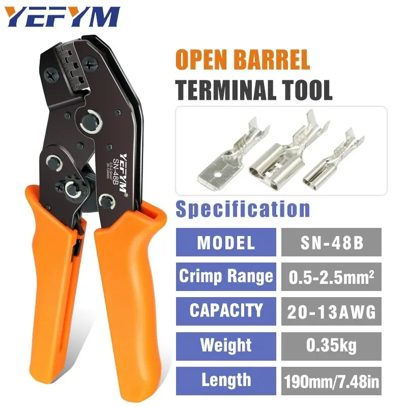 For TAB 2.8/4.8/6.3 Car Terminals SN-48B Crimping Pliers 0.5-2.5mm2/23-13AWG High Precision Jaw Wire Electrical Hand Tools