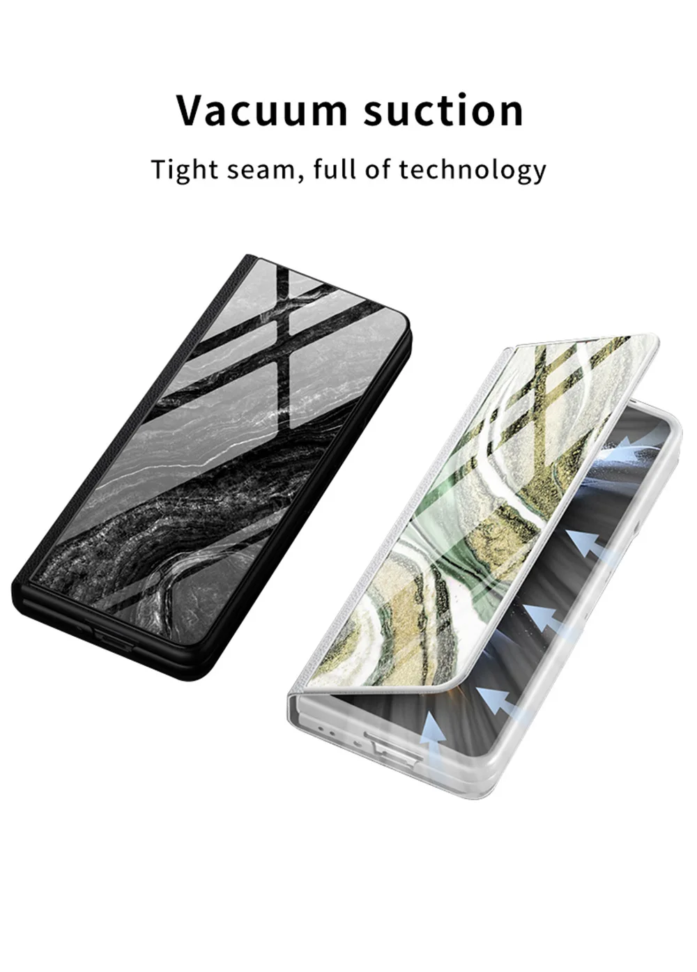 Ultra Thin Glass Flip Cover Plain Leather Case  For Samsung Galaxy Zfold5 Built-in Card Slot Anti Drop Folding Marble Phone Case