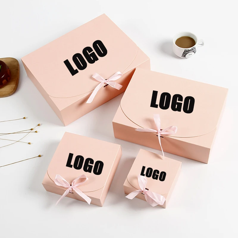 5 Pcs Custom Logo Bow tie gifts package box Kraft white cardboard dessert packge gift box wig scarf wedding birthday paper box