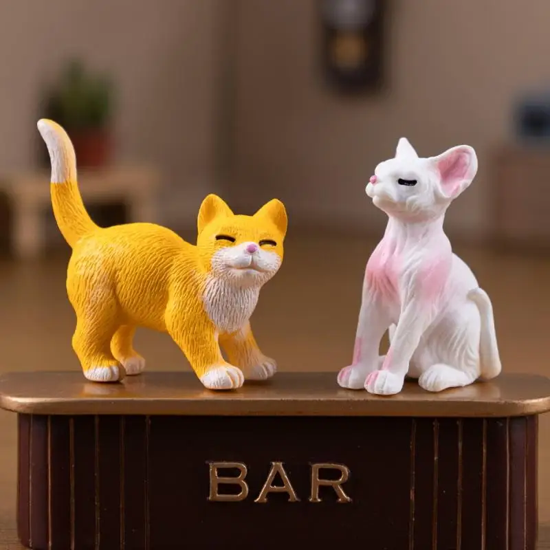 3/6PCS Micro Landschaft Harz Katze Ornamente Tier Kätzchen Miniatur Figur Puppen Haus Hause Fee Garten Dekoration Alle zufällig