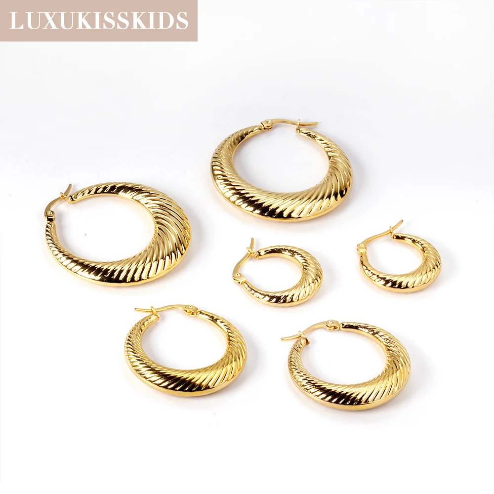 LUXUKISSKIDS Chic 20/30MM Stainless Steel Round Earrings Gold Plated Vintage Hoop Earring Trendy Woman 2023 Luxu aretes Jewellry