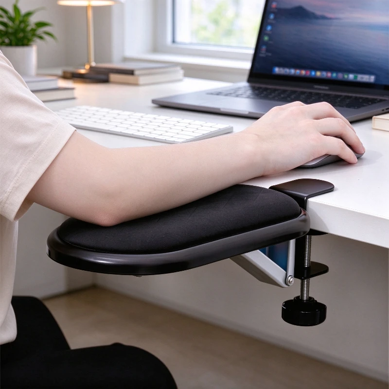 Foldable Desk Arm Rest Mouse Support with Memory Foam Pad, Metal Tripod Elbow Bracket, Adjustable Wrist Forearm Extension