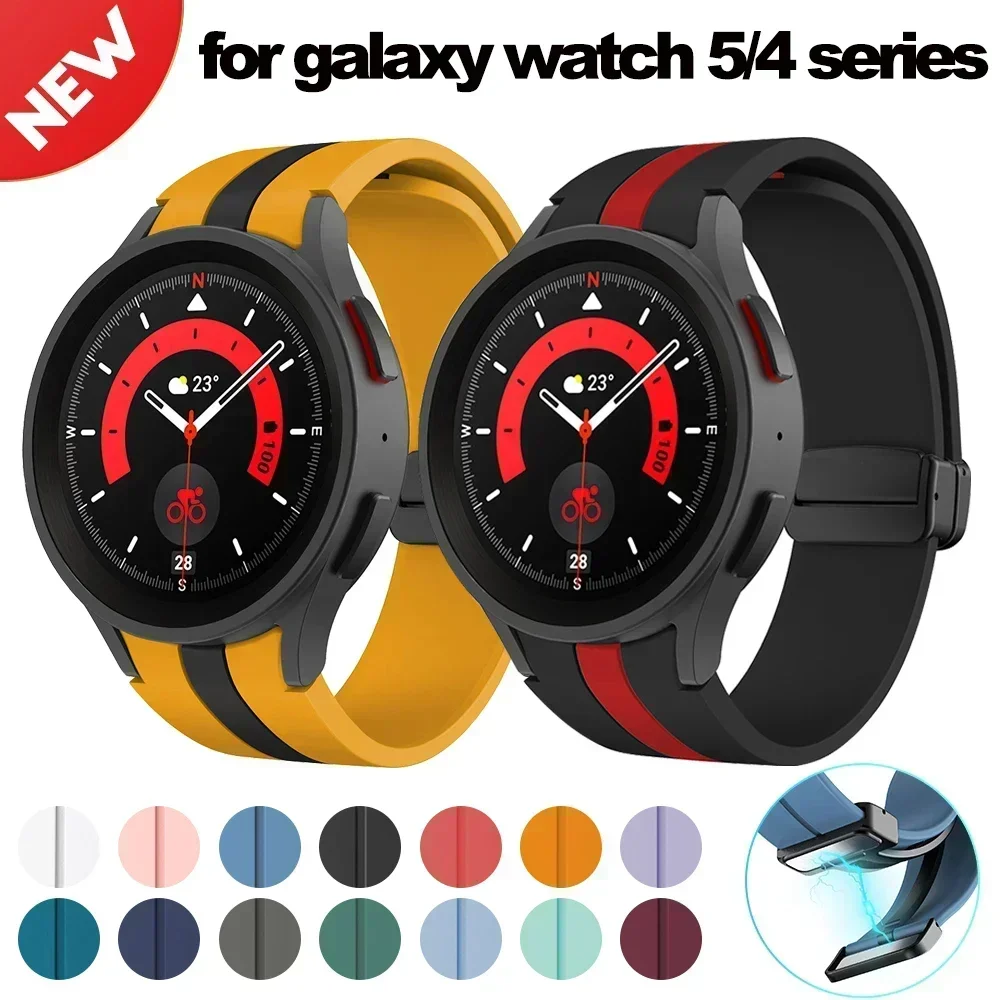 Original Silicone Strap for Samsung Galaxy Watch 5 Pro 45mm Watch 5 40mm 44mm Band Magnetic Buckle for Galaxy Watch 4/4 Classic