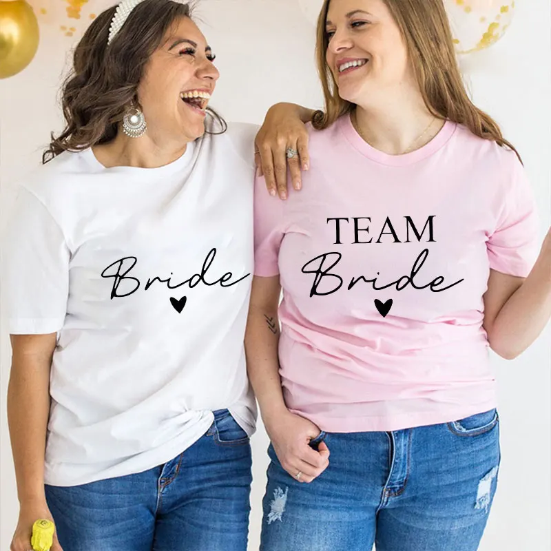 

Team Bride T-shirt Women Bridal Wedding Tops Friends Single Farewell Bachelorette Hen Party Tees EVJF Blouses Aesthetic Clothing