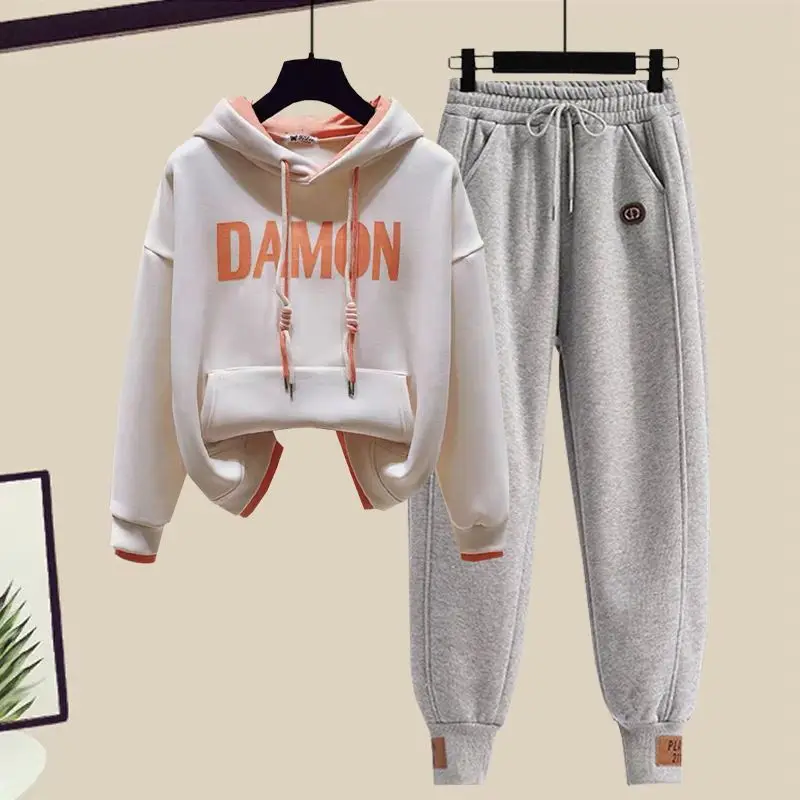 Spring and Autumn Sports Set Women\'s 2023 New Korean Hooded Top Casual Pants Fashion Age Reducing Two Piece Set