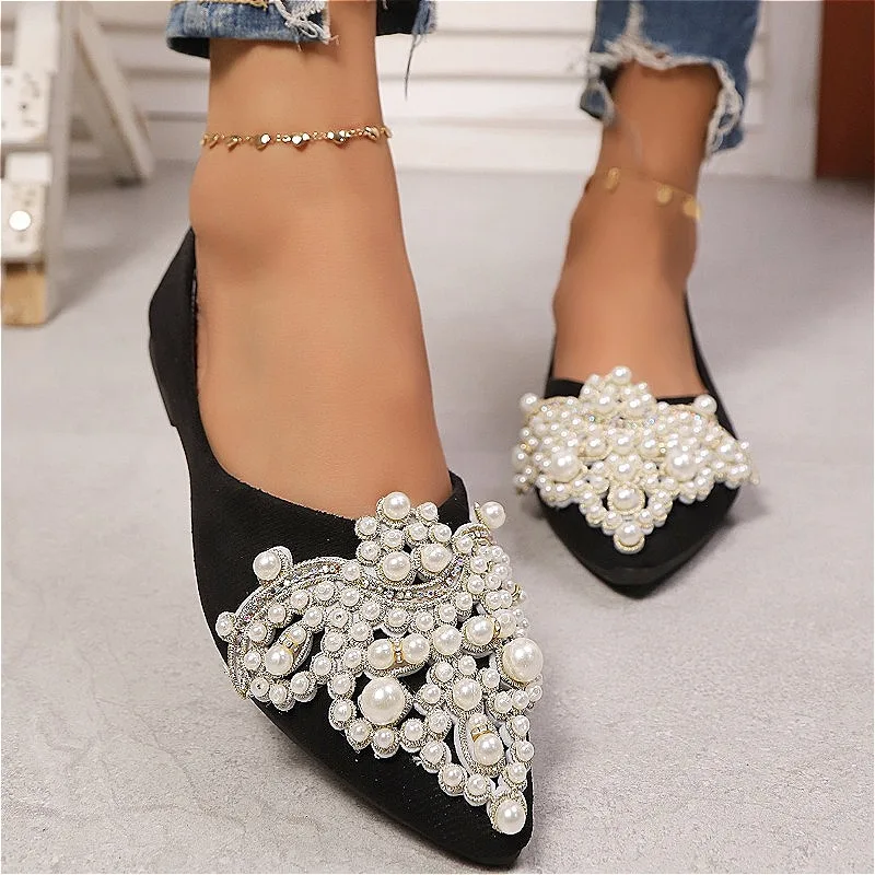 

Bead Pointed Toe Flats Loafers Shoes Crystal Women Sandals Casual 2025 Shallow Luxury Dress Summer Designer Sandalias De Mujer