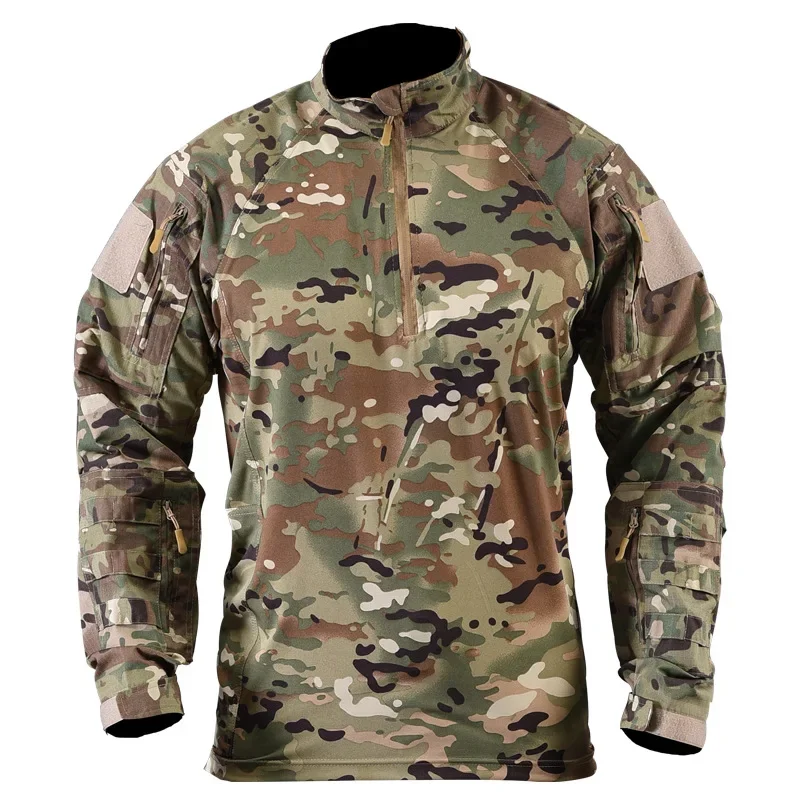 Pullover casual Top Camicia da combattimento Camicie tattiche 1/4 Zip Paintball Caccia da campeggio Abbigliamento da lavoro Abbigliamento da uomo Resistente all'usura