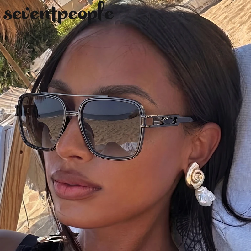 

Oversized Square Punk Sunglasses Women Big 2026 Luxury Designer Trendy Double Bridge Metal Sun Glasses Vintage Outdoor Shades