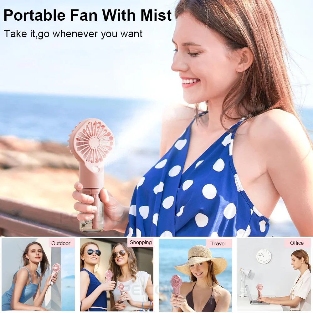 Mini Humidifier Fan Portable Handheld Water Mist Fan USB Rechargeable Outdoor Personal Hand Fan Mini Pocket Spray Small Fans