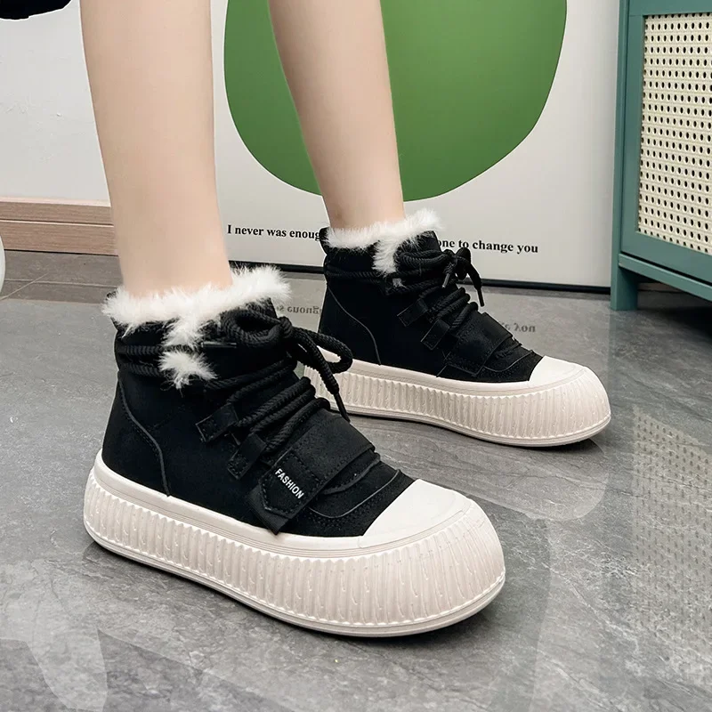 High Sneakers with Fur Women Winter Casual Sports Warm Skateboard Shoes Ladies Fashion Plus Plush Ankle Snow Boots Footwear