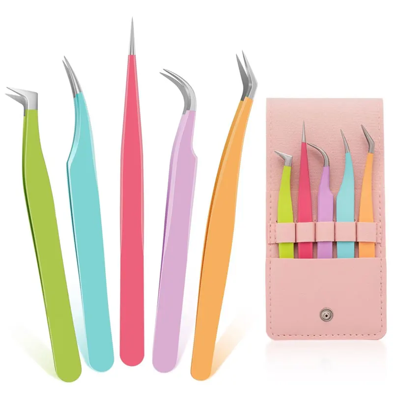 Juego de pinzas para pestañas, 5 uds., alicates con Clip para extensión de pestañas postizas, pinzas para cejas para el cabello, arte de uñas, pinzas para soldar pestañas, herramientas de maquillaje