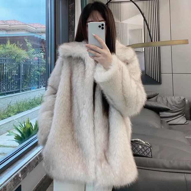 

Autumn Winter Thickened Warm lady Fur Coat High-end Mid-length Faux Fur Coat Versatile Fashionable Eco-friendly Fur