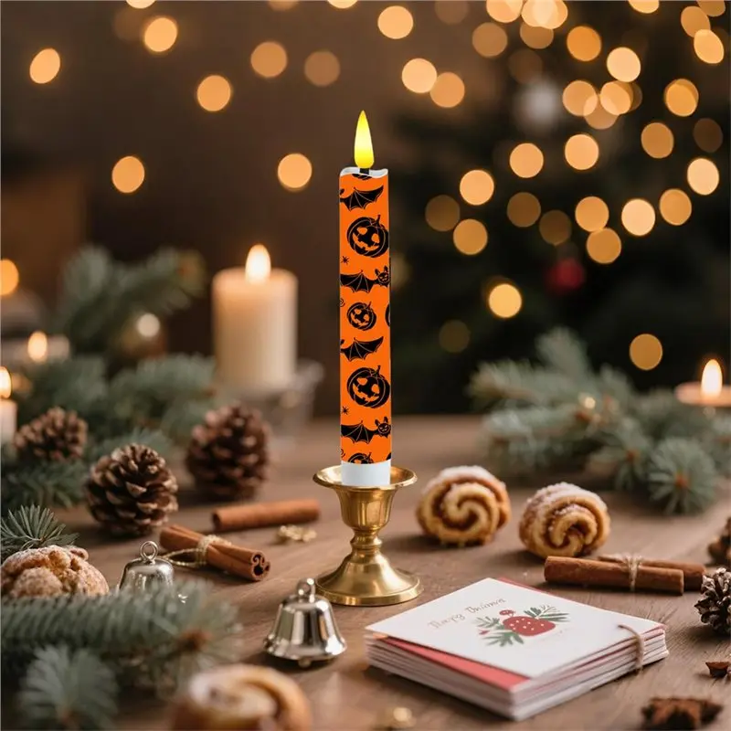 ABVS Flameless LED Halloween Taper Candles 6 Pcs For Haunted For Table Centerpiece For Table Centerpieces Mantel Decor