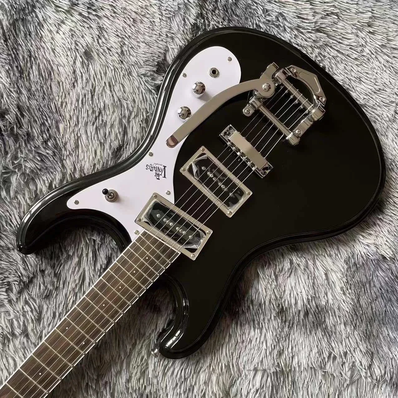 Custom Grand 1966 Ventures R Electric Guitar In Black Color With Big By Tremolo Accept Guitar Bass Customized Order