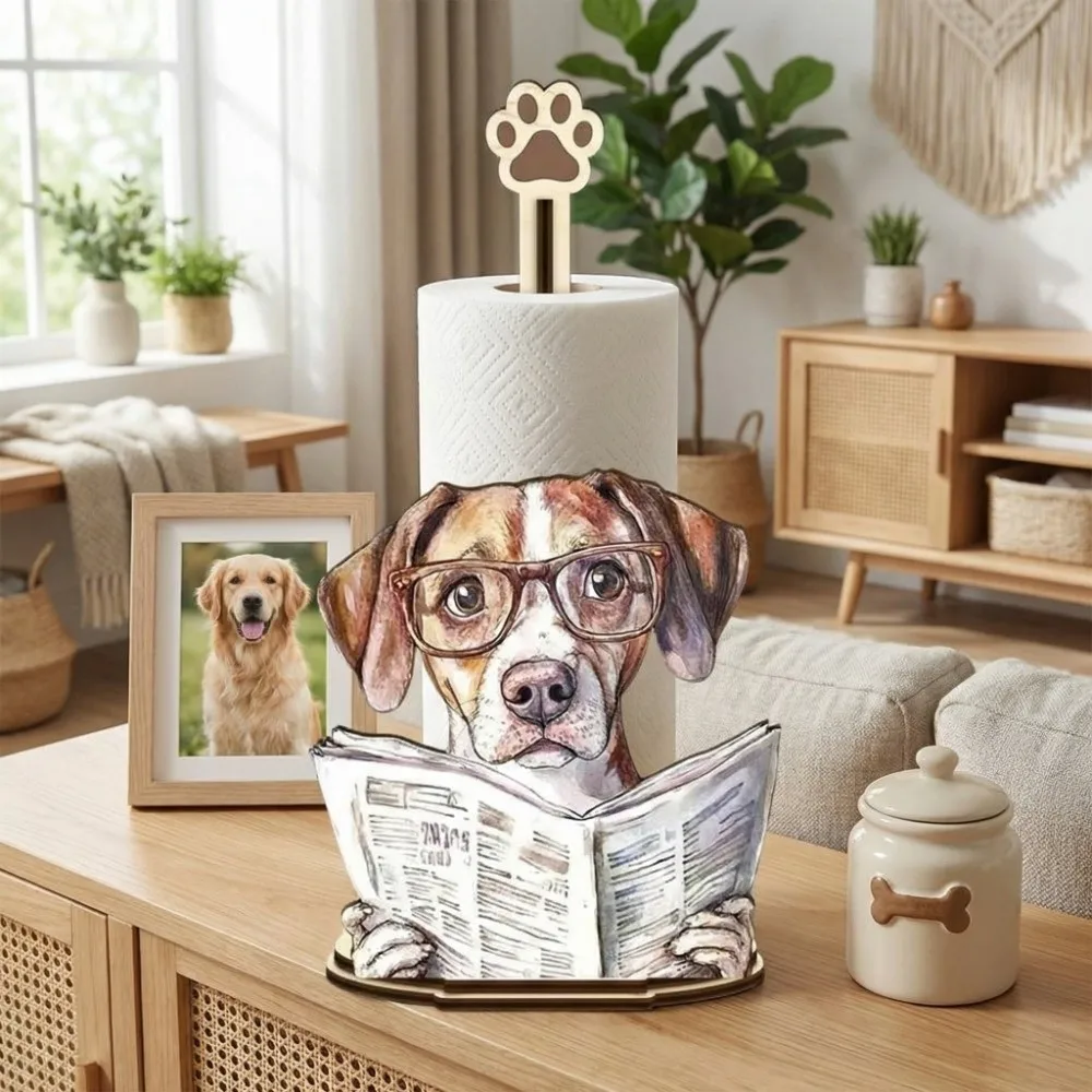 Animal Themed Animal Wooden Tissue Holder Wooden Cartoon Cattle Cat Dog Kitchen Towel Rack Food Wrap Vertical Cloth and Towel
