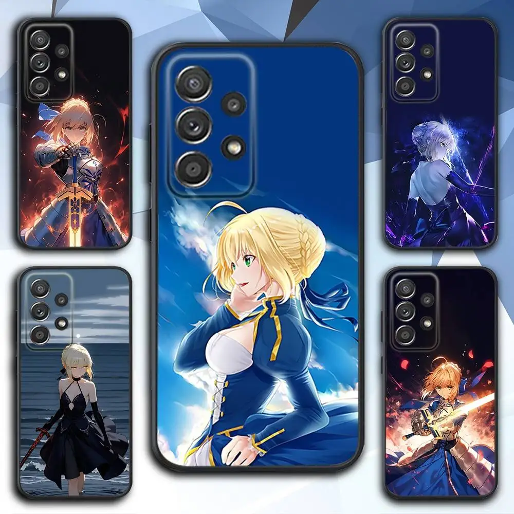 

S-Saber Anime A-Artoria Phone Case For Samsung S 25,24,23,22,30,21,10,9,Ultra,Plus,Lite,FE,4,5 G Soft Black Case