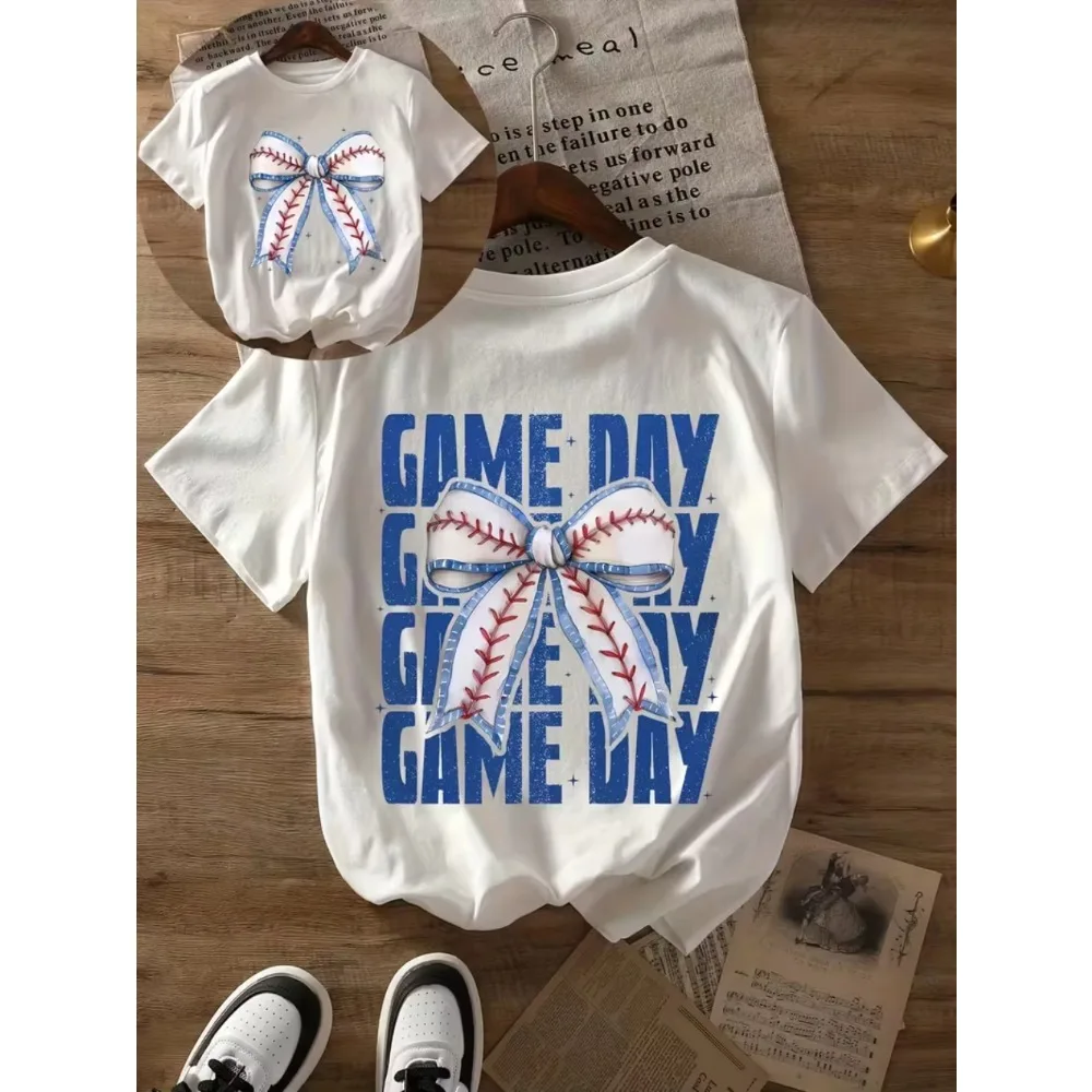 Baseball Mama Retro Stitch Graphic T-Shirt Casual Loose Crew Neck Short Sleeve Sports Mom Game Day Print Soft Casual Daily Top
