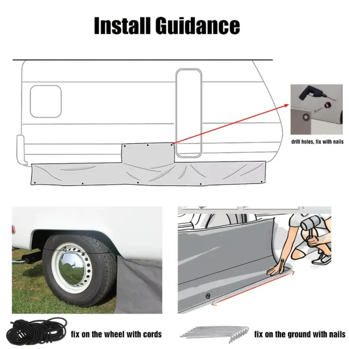 Caravan Awning Draught Skirt 7m Length X 50cm Deep With Wheel Arch Covers & Suckers  Draft Campervan Dust Wind Rain Protection
