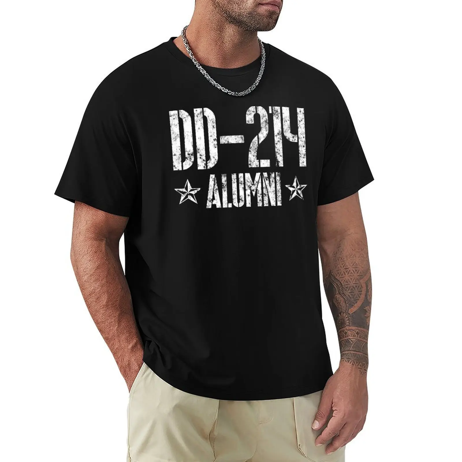 

DD-214 Alumni In White Shirt Distressed Veteran Gear T-Shirt Casual Soft Cotton Short Sleeve Tee