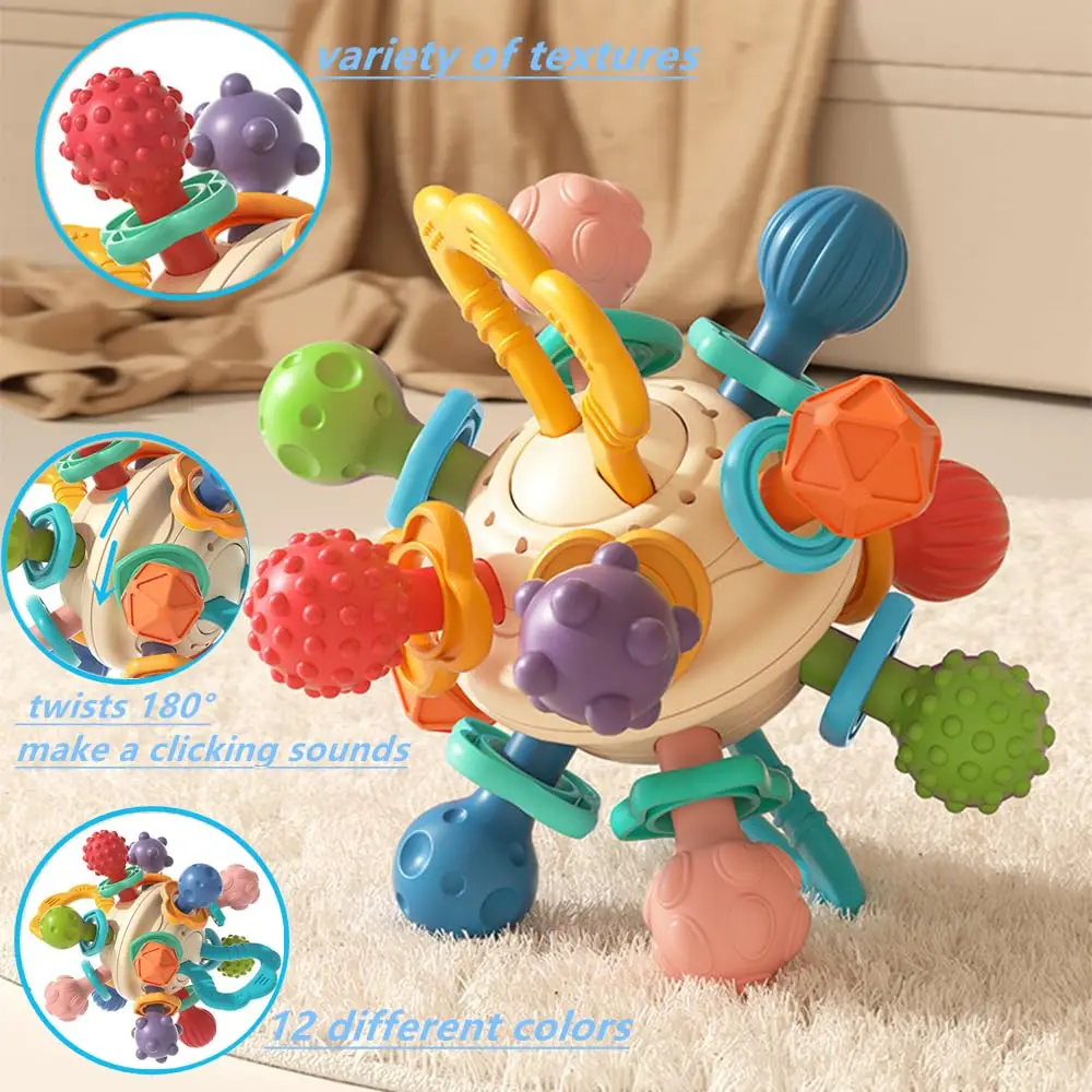 Jouet de dentition mentaires oriel Montessori pour bébé, jouets de développement pour bébé, hochet à balle bosselée, jouets à mâcher pour bébé,