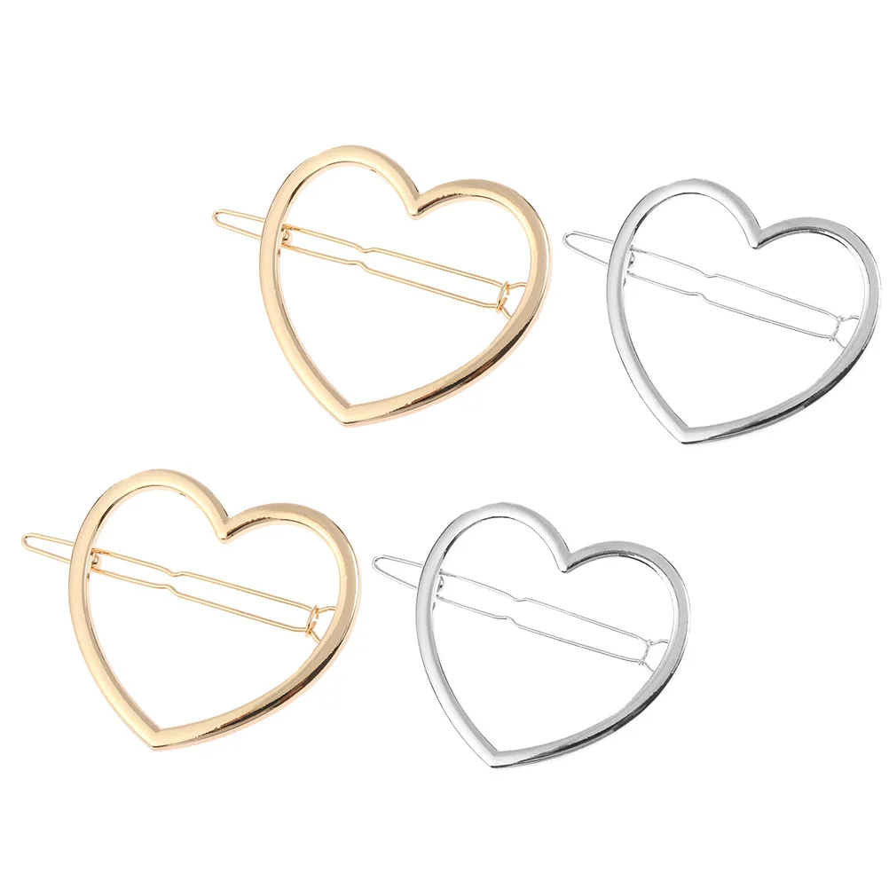

4 Pcs Hair Accessories for Girls Heart Hairpin Clips Decorative Cute Bobby Pins Hollow Barrettes Woman