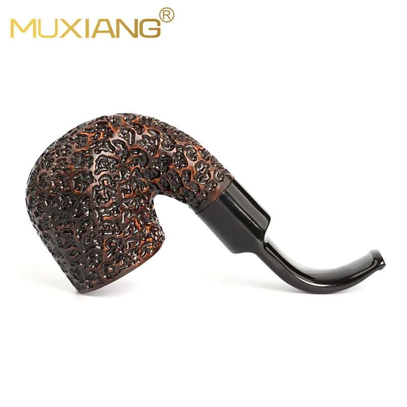 Carved briar pipe , sandblasted tobacco pipe,  curved mouthpiece, bent tobacco pipe , vintage pipe 9mm filter，briar nodules pipe