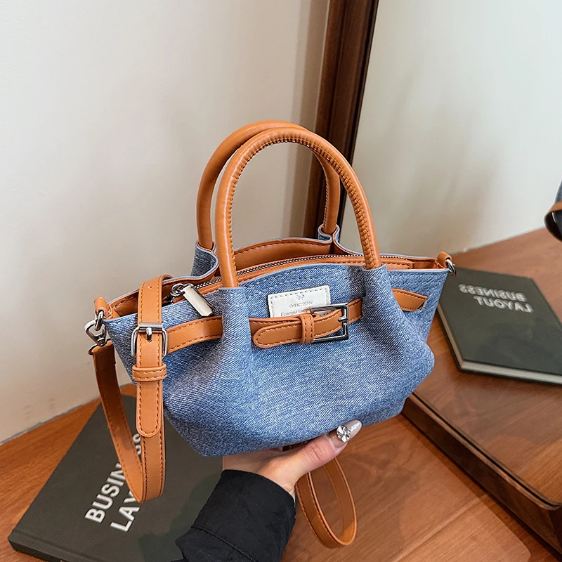 

Small Tote Vintage Jeans Blue Pu Leather Shoulder Bag 2025 New Large Capacity Crossbody Bag Female Commute Handbag Travel Bag