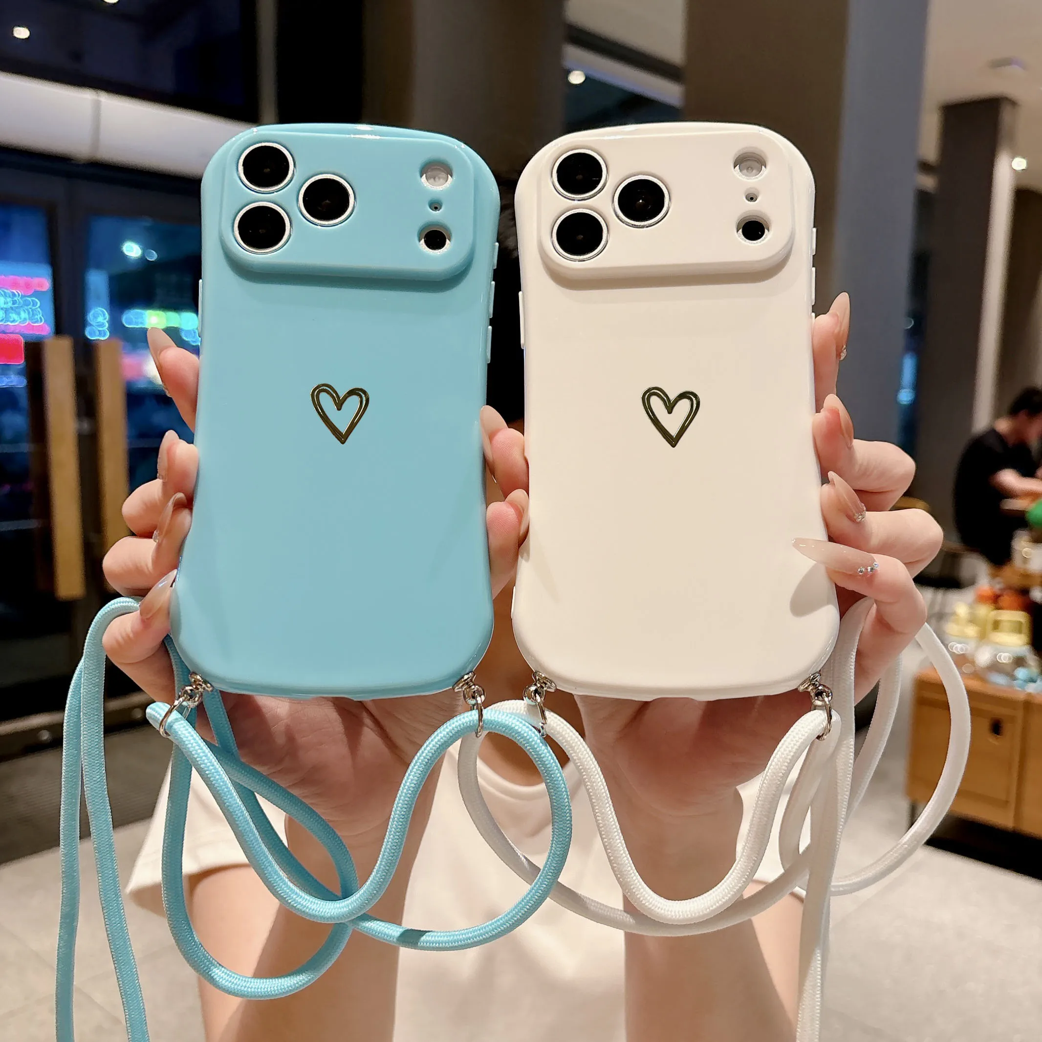 Hot For Her Crossbody Lanyard Love Print Phone Case For IPhone 18 17 Air 16 15 14 Plus 13 12 11 Pro Max Silicone Anti-Slip Cover